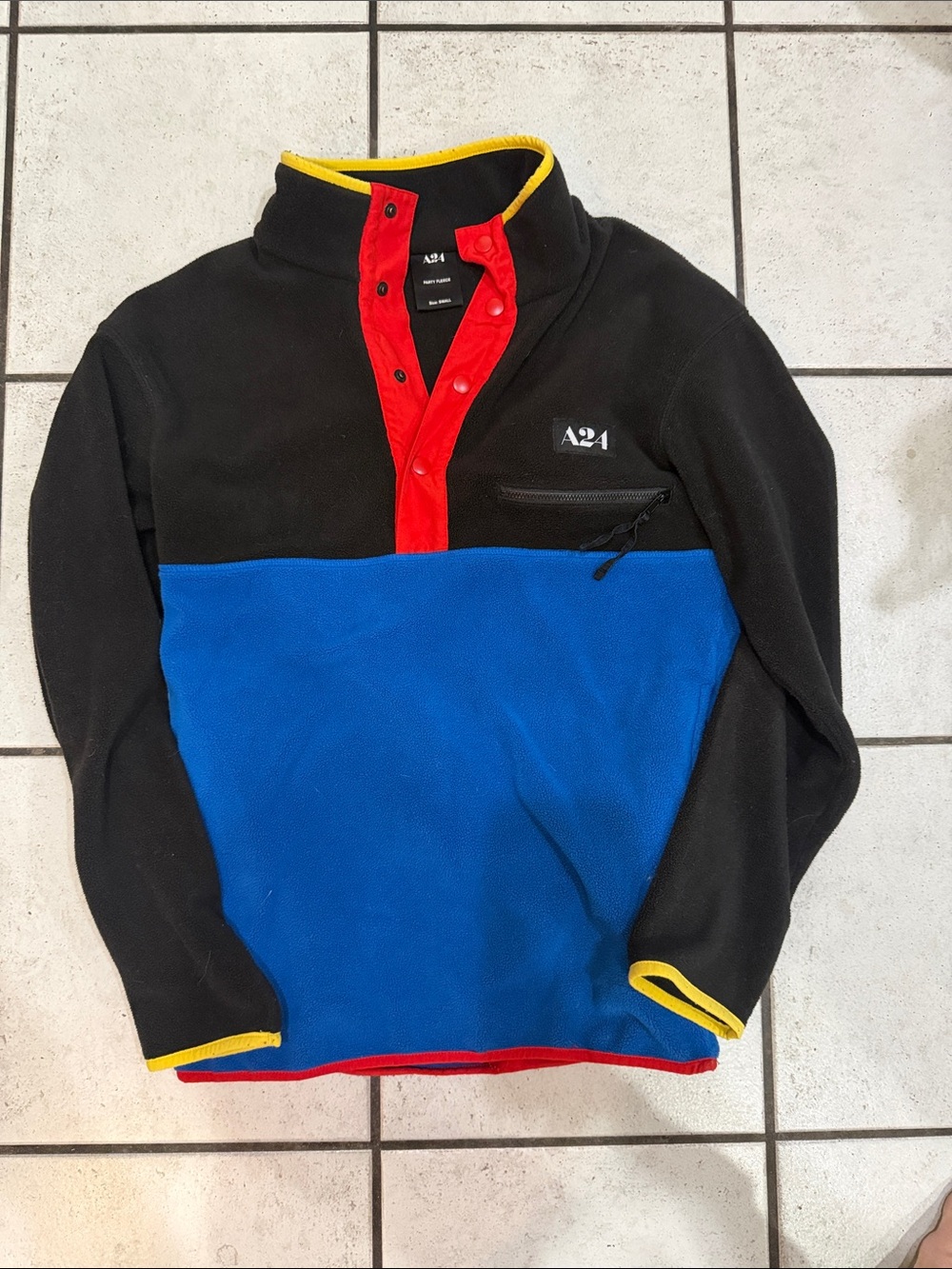 A24 Party Fleece Colorblock Fleece Zip Pullover - Black/Blue/Red as is Small